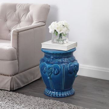 Anita 18" Classic Vintage Ceramic Indoor/Outdoor 4-Elephant Garden Stool
